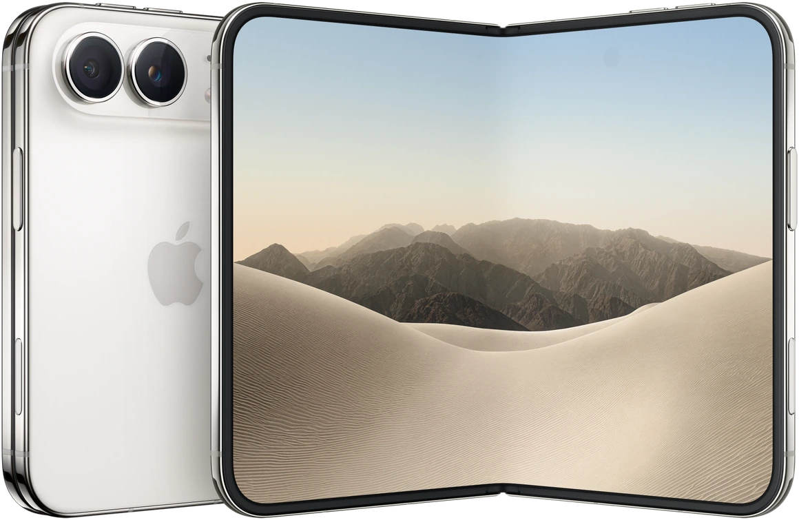 iPhone Duo in Star White, aufgeklappte Vorder- und Rückansicht